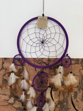 Purple Dreamcatcher with Natural Feathers